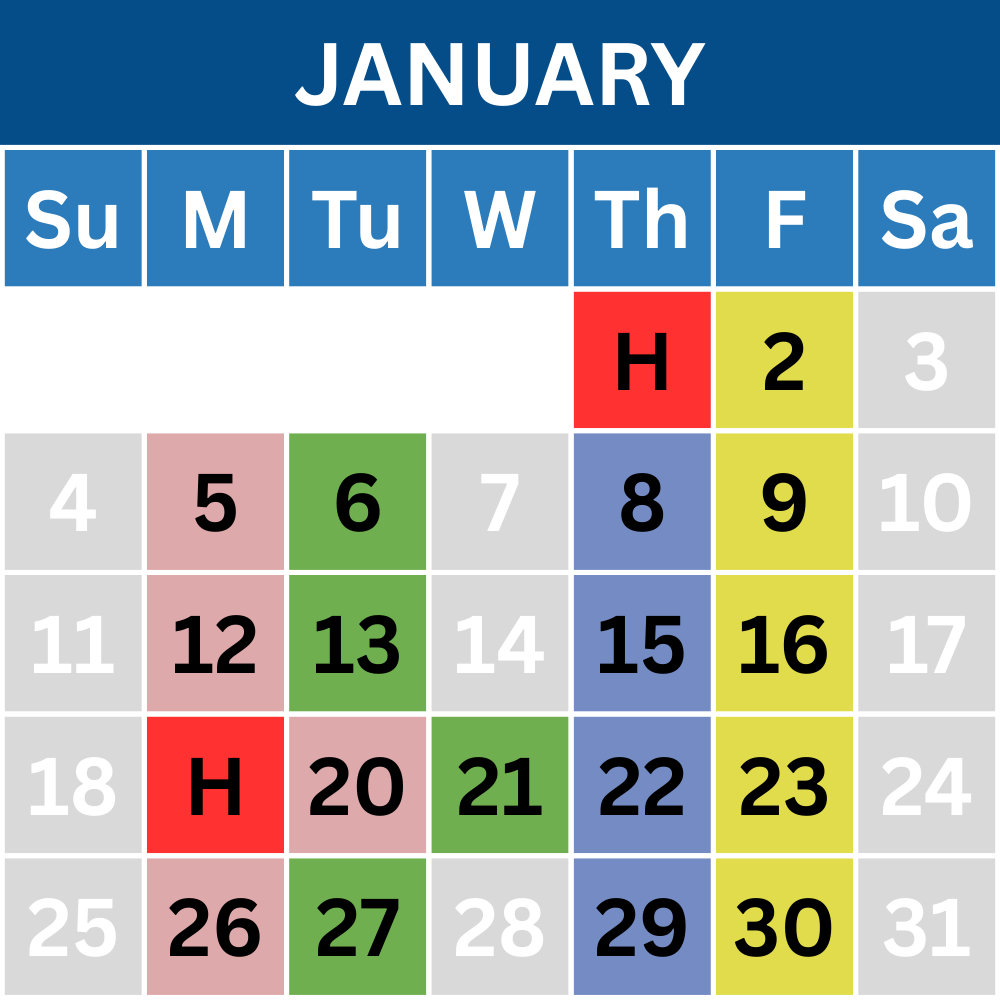 City of Chester Trash Recycling Collection Calendar - January 2026
